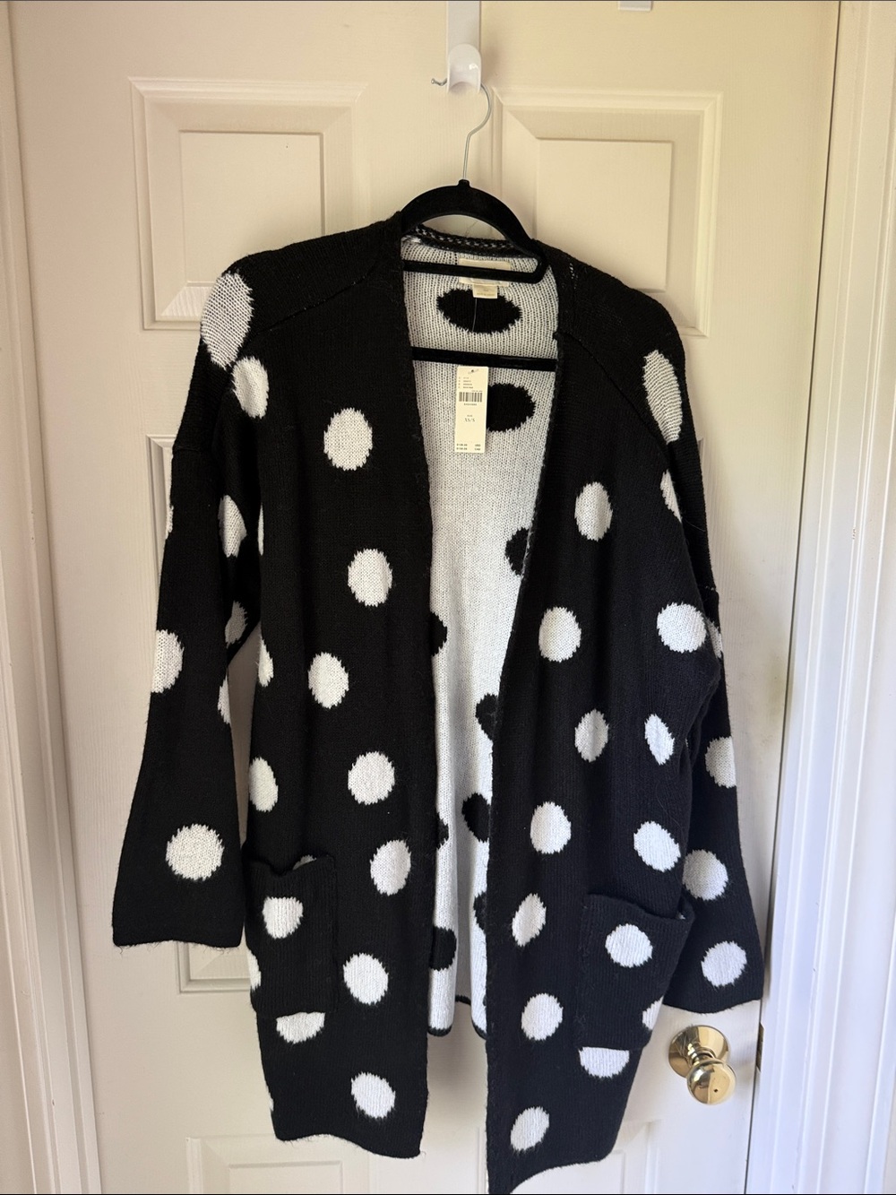 NWT MAEVE/ ANTHROPOLOGIE POLKA DOT OPEN CARDIGAN SWEATER/ BLACK & WHITE XS/S
